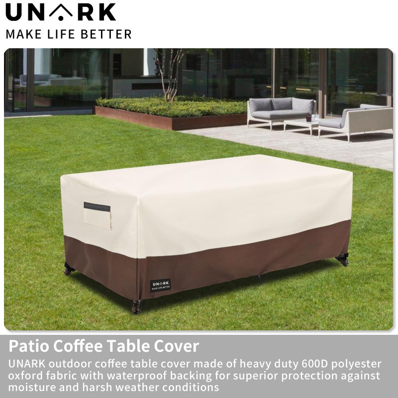 UNARK Outdoor Patio Coffee Table Cover, 600D Waterproof Heavy Duty Outdoor Table Cover, Patio Furniture Covers 48 x 28 x 16 inches Beige and Brown - Image 5